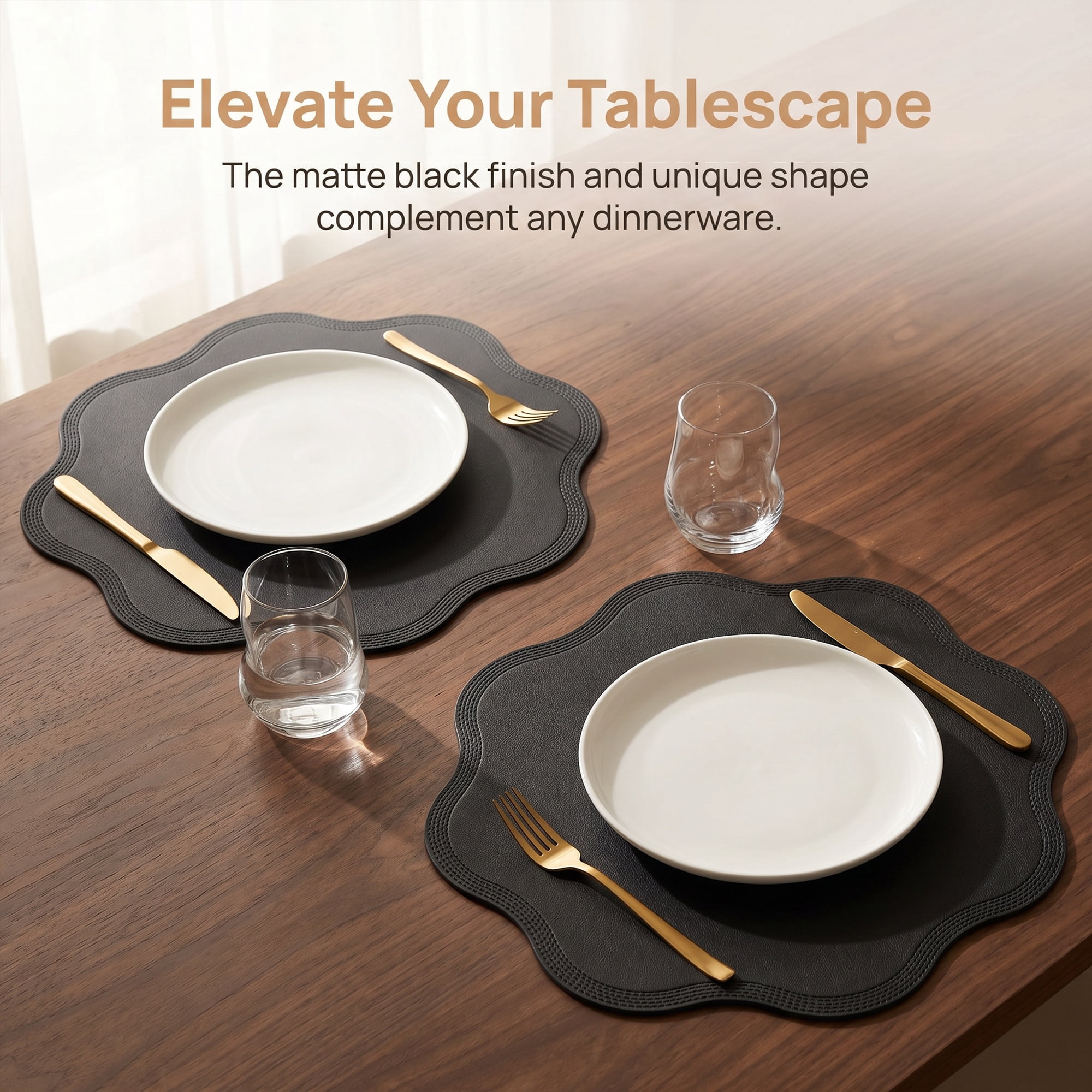 Unique Bargains Set of 6 Faux Leather Placemats for Kitchen Table Decor Black 15"x15"