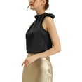thumbnail image 4 of INSPIRE CHIC Women's Satin Tank Tops Sleeveless Bow Tie Neck Solid Work Blouses S Black, 4 of 7