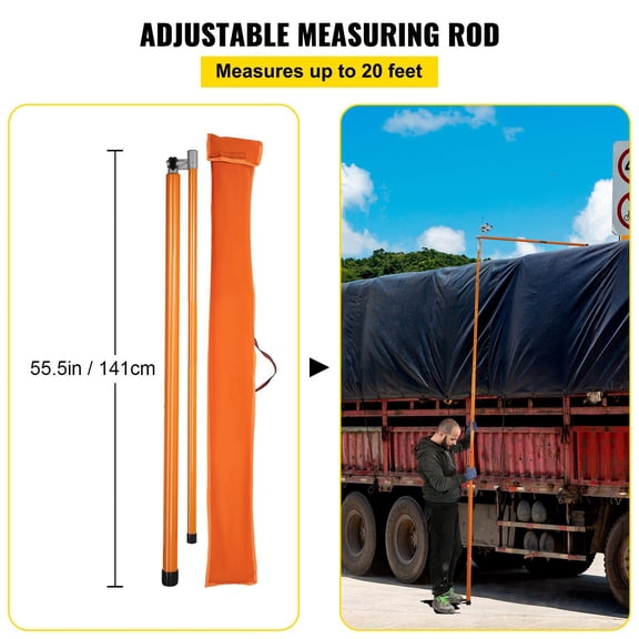 20 Foot Sturdy Fiberglass Truck Height Measuring Stick Adjustable Pole Non Conductive with Carrying Bag for Trucks Car Haulers