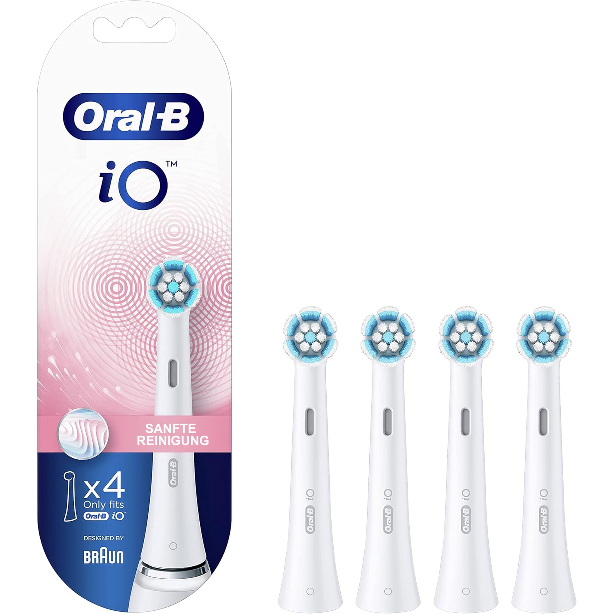 Gentle Care Electric Toothbrush Replacement Heads (4-Pack) - Soft Angled Bristles for Sensitive Teeth & Plaque Removal, Compatible with iO Series, White, Mailbox-Friendly