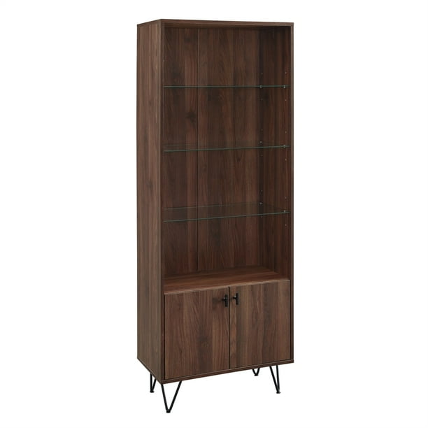 Walker Edison Mid Century 68 Engineered Wood Tall Curio Cabinet In Dark Walnut Com Walker Edison Mid Century 68, Walnut Tall Cabinet
