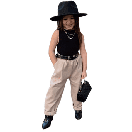 

Ma&Baby Kids Baby Girls 3Pcs Clothes Set Sleeveless Tank Tops + Pants with Pockets + Waist Belt 1-6 Years