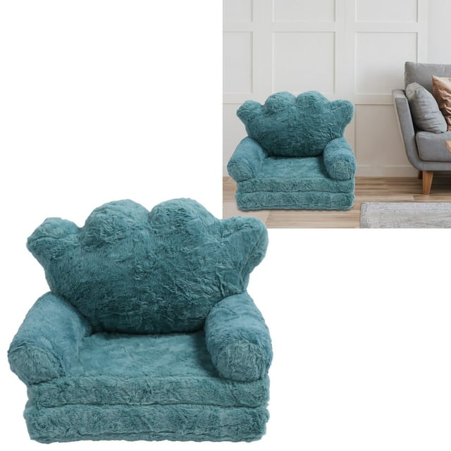 Portable Foldable Kids Couch, Cartoon Crown Design, Soft Multi Functional Chair, Recommended Flip Open Couch Sleeper for Kindergarten Reading, Suitable for Indoor and Outdoor Use