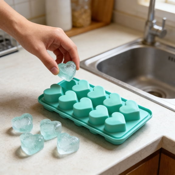 Heart Shaped Silicone Ice Cube Tray, 10-Cavity Easy Release Ice Mould, Food Grade Flexible Ice Maker for Cocktails, Drinks, Chocolate and Frozen Treats, Light Green 22 cm, 1 Pack