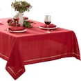 thumbnail image 1 of SHIQI-Fabric Rectangle Tablecloth, 60 x 84 Inch, Holiday Provence Lattice Cutwork Solid Color Textured, Water and Stain Resistant Easy Care Fabric Table Cloth, Red, 1 of 4