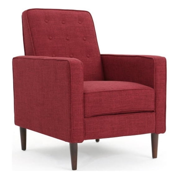 Benjara Dupe Manual Reclining Chair- Button Tufted Design- Red Polyester