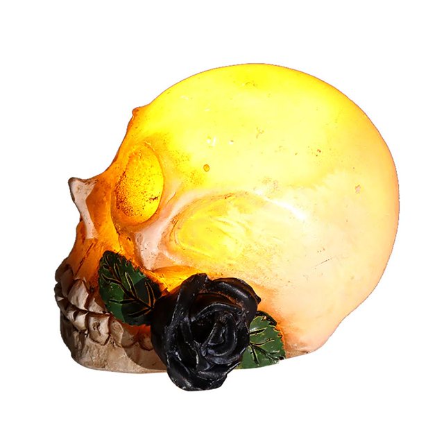 Luces De Esqueleto De Halloween Con Flores, Estatua De Cabeza De Esqueleto, Luz De Terror, Casa Embrujada, Adorno De Fiesta Con Luz Led seitruly HA046284-01