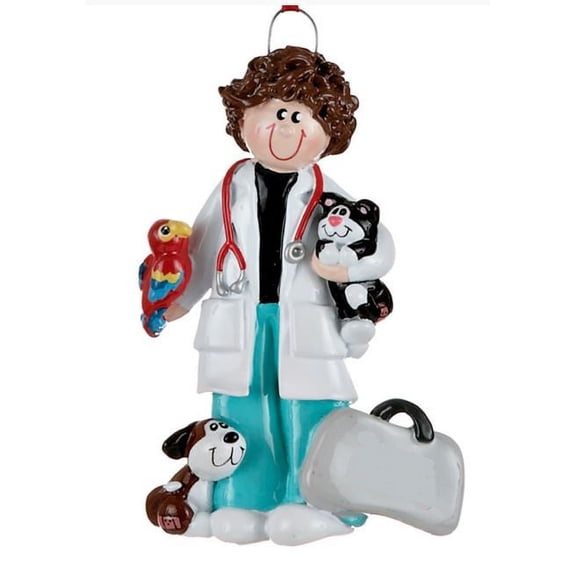 Veterinarian Woman with Dog Cat and Bird Vet Christmas Ornament Tree Decoration
