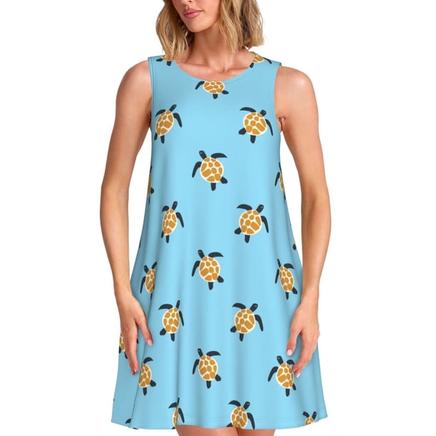 Disketp Sea Turtle para Vestido sin Mangas para Mujeres, Vestidos de Verano para Mujeres, Casual y Holgado para la Playa