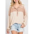 thumbnail image 1 of Women's Apricot Oversized Knit Top With Waffle Contrast, 1 of 4