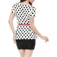 thumbnail image 4 of INSPIRE CHIC Women's Round Neck Short Sleeves Polka Dots Peplum Blouse with Belt S White, 4 of 8