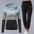 thumbnail image 4 of 2 Pcs/Set Fall Winter Hoodie Pants Set Printed Colorblock Drawstring Patch Pocket Top Drawstring Elastic Waist Ankle-banded Trousers Lady Tracksuit Sport Outfit, 4 of 7