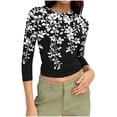 thumbnail image 2 of Ounisa Shirts for Women 3/4 Sleeve Plus Size Tops Loose Crew Neck T Shirts Casual Short Tight Elastic Summer Printed Tops, 2 of 7
