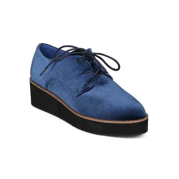 New Women Betani Misty-2 Velvet Lace Up Platform Oxford Loafer Creeper