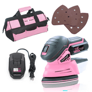 Pink Power Sander Tool - Detail Sander - Hand Sanders for Wood - 20V Palm Sander Cordless for Woodworking with Sandpaper, Li-Ion Battery & Charger