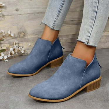 MsOrange Women's Blue Fashion Ankle Boots with Side Zipper - Autumn & Winter 41/US 8.5