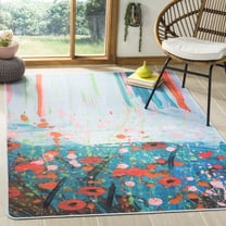 Safavieh Daytona Felicia Abstract Polyester Machine Washable Area Rug, Teal/Orange, 5'1" x 7'6"