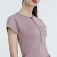 thumbnail image 3 of Women's Half Zip Short Sleeve Blouse Solid Color Golf Shirt Tennis Work Athletic Pleated Side Tops, 3 of 6