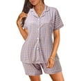 thumbnail image 4 of zuwimk Pajamas Sets For Women,Womens Button Pajamas Set Short Sleeve Sleepwear Soft Pajama Lounge Sets Purple,XXL, 4 of 5