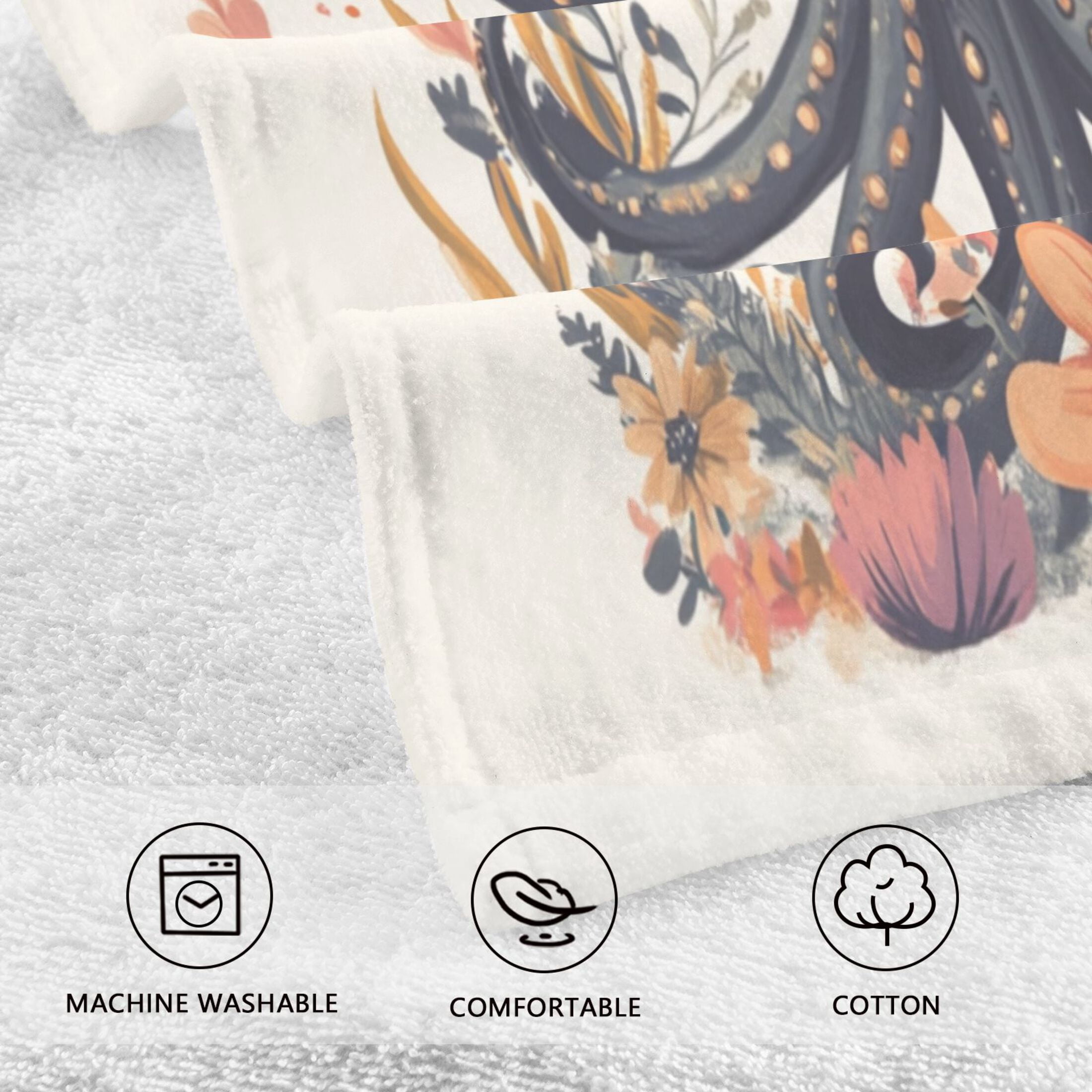 Cotton Towel Two-Piece 16x28 Inch One Sizex2 Face Towel Set Towel Set Cotton Hand Bath Towel Bathroom Beach Super Cute Black Octopus