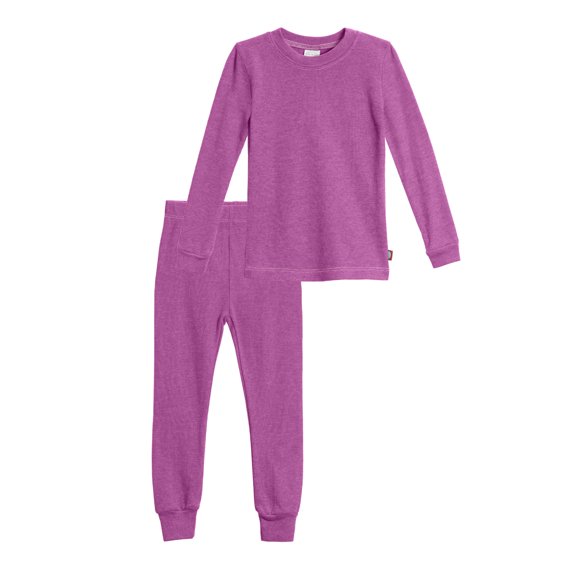 Made in USA Girls Soft Cozy Thermal 2-Piece Long Johns | Plum w- Light Pink Stitch