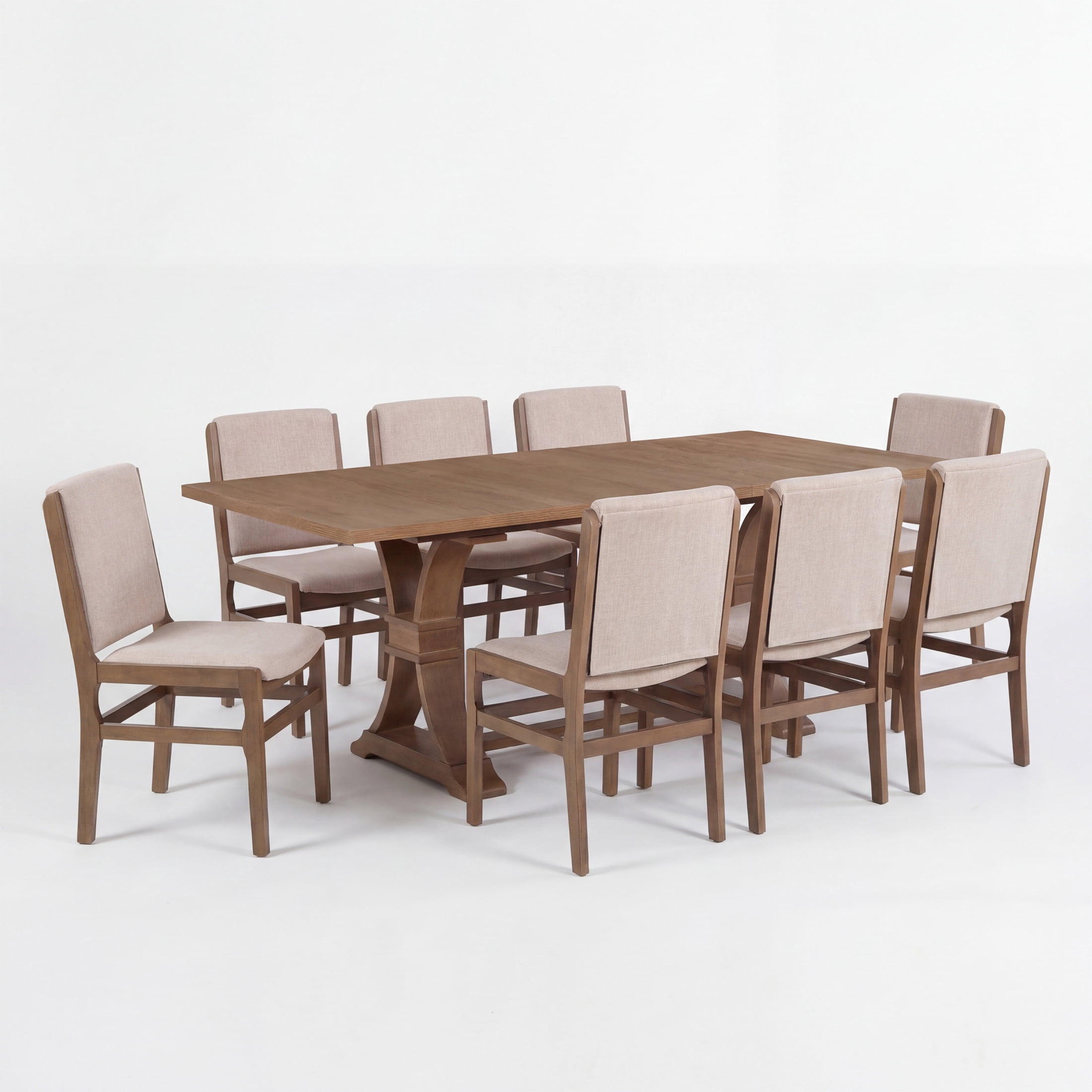 Christopher Knight Home 9-Piece Rustic Extendable Dining Table with Upholstered Chairs, Walnut