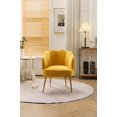 thumbnail image 3 of Shell Shape Accent Chair, Velvet Armchair with Gold Metal Legs Modern Upholstered Barrel Chair Vanity Chair for Living Room Bedroom Home Office, Yellow, 3 of 9