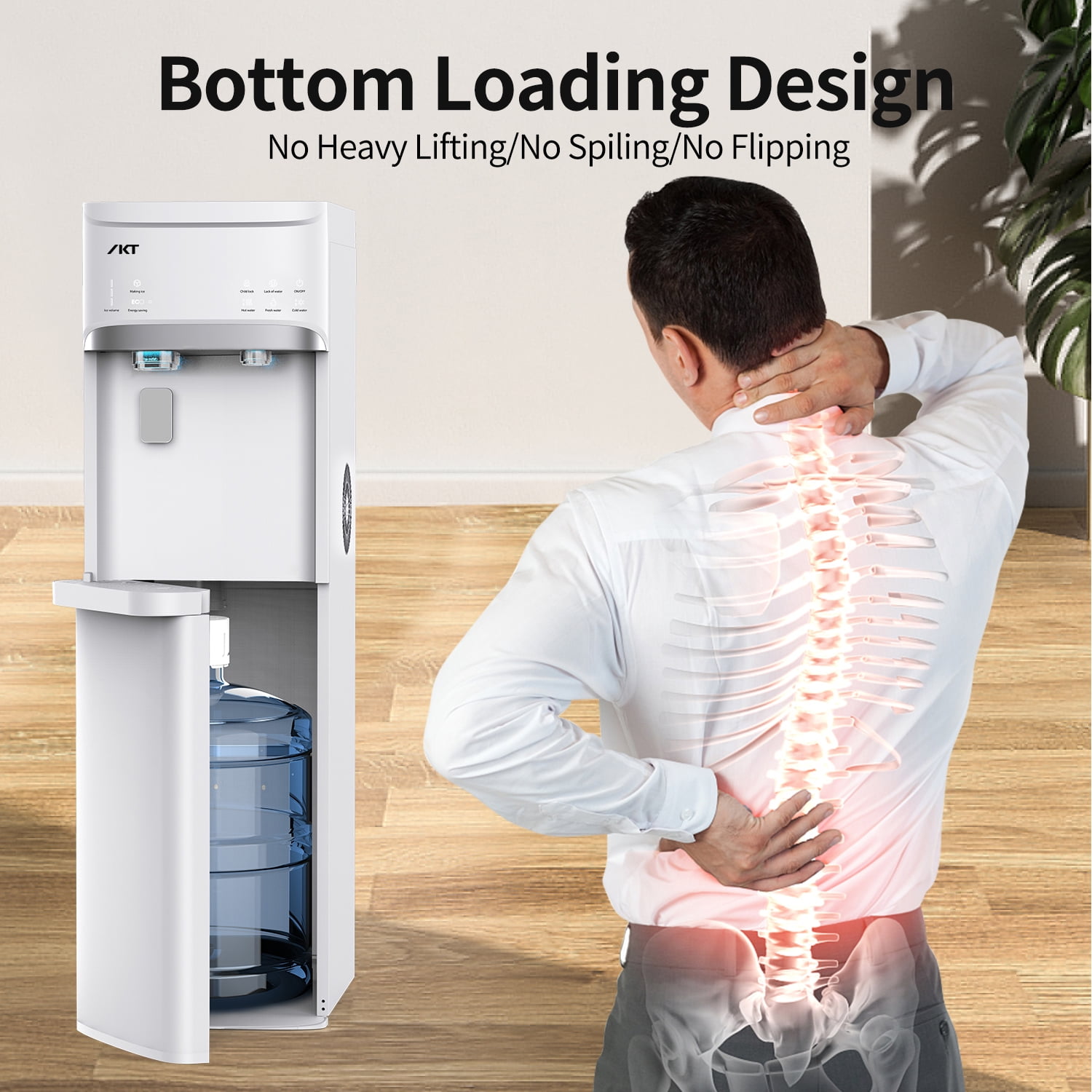 IKT Bottom Loading Water Dispenser Cooler with Maker ,for 5 Gallon Bottle with Empty Bottle Indicator 3 Temperature 22lbs Within 24hrs White