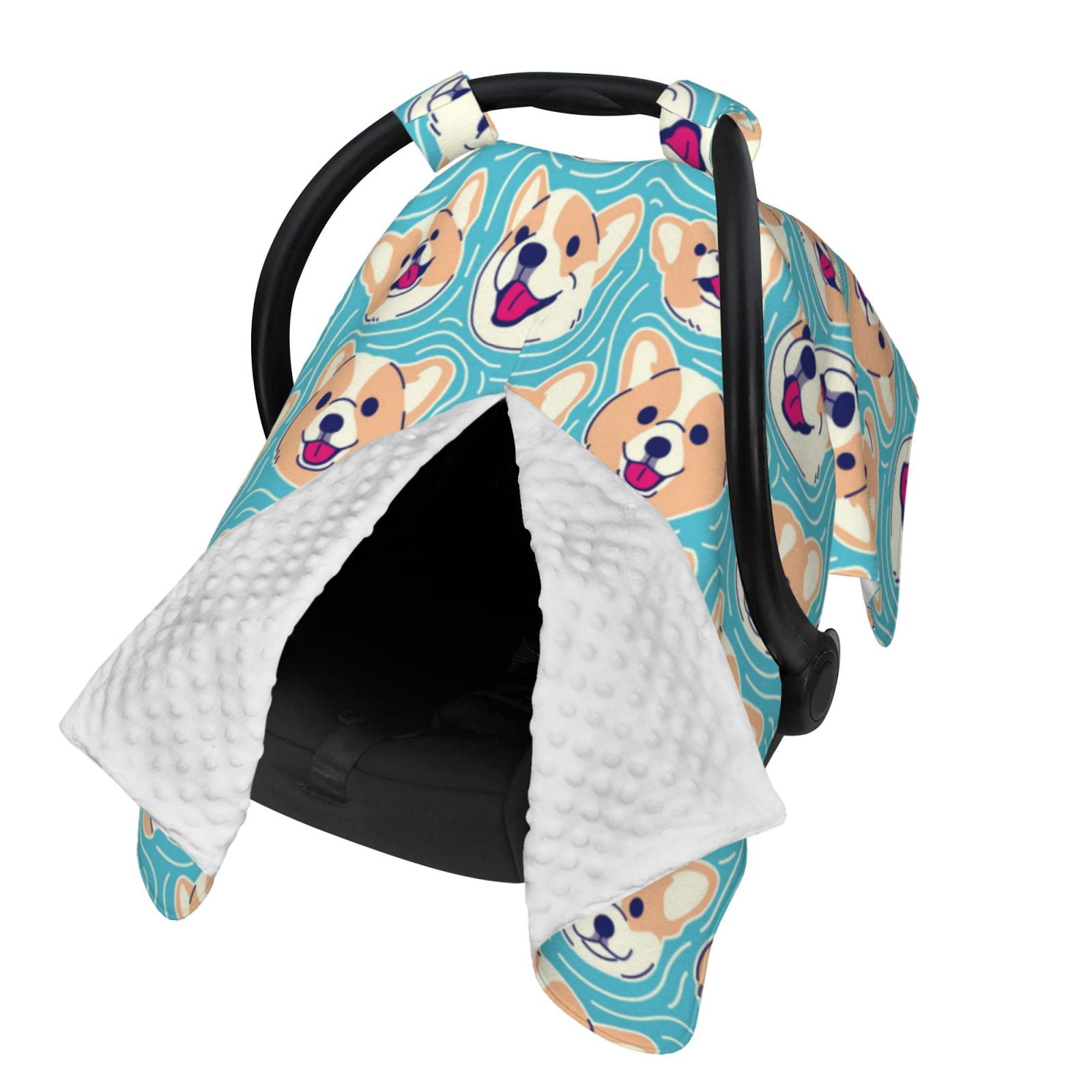 Naloa Cute Corgi Head Baby Car Seat Cover, Breathable Baby Carrier Cover, Multiuse Baby Carrier Cover & Nursing Breastfeeding Cover