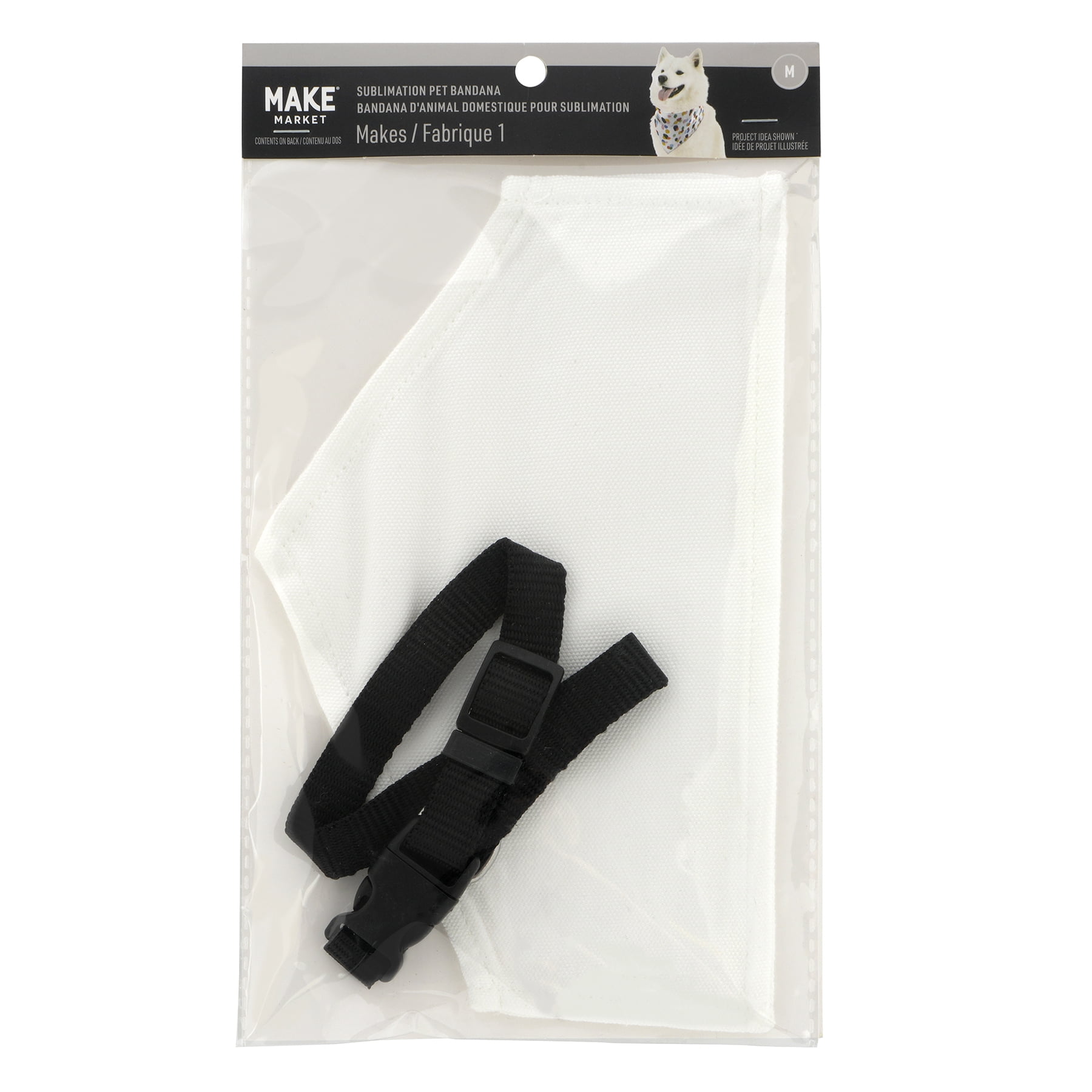 Sublimation Pet Bandanas with Collars by Make Market – White Polyester DIY Dog Scarves with Adjustable Black Collar - 12 Pack