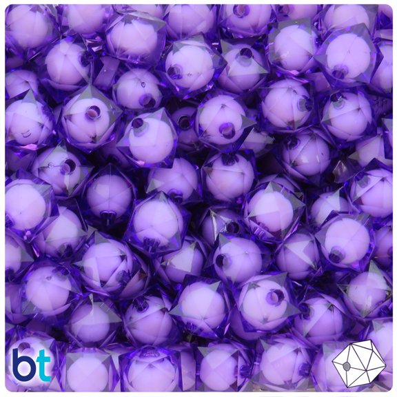 BeadTin Purple Transparent & White Core 12mm Faceted Cube Plastic Beads (80pcs)