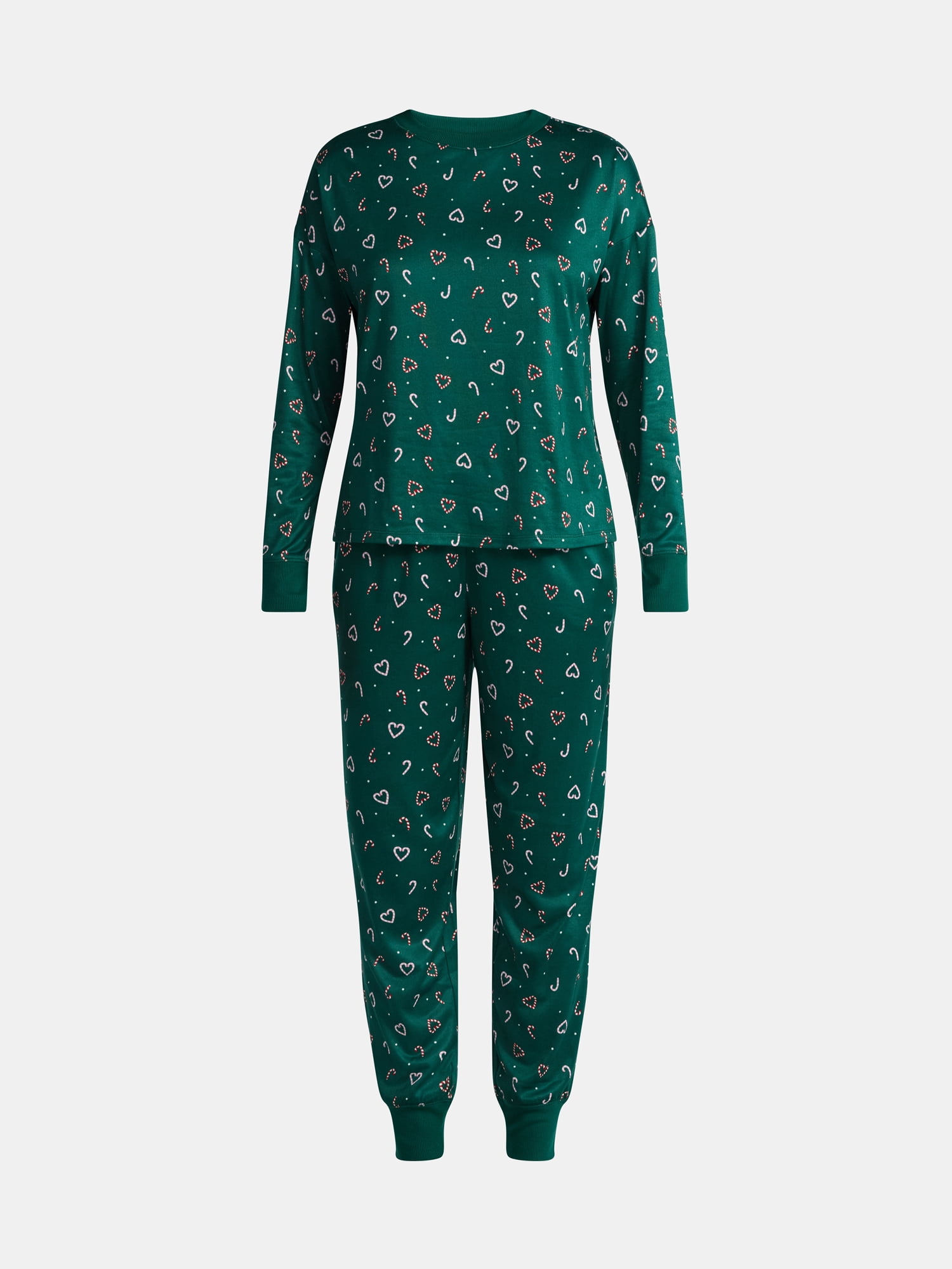 Holiday Time Women's Long Sleeve Crew Neck Sleep Top and Jogger Pants Pajama Set, 2-Piece, Sizes S-3X