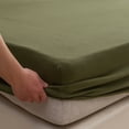 thumbnail image 2 of PURE ERA Jersey Knit Cotton Fitted Bottom Sheet ONLY Deep Pocket Up to 15" to 20" Ultra Soft Comfy Breathable Olive Green Queen, 2 of 8