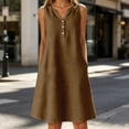 thumbnail image 4 of JIAYUE Summer Dresses For Women Sleeveless Classic V Neck Stylish A-Line Versatile Knee Length Casual Female Button Down Flowy Beach Dress, 4 of 6
