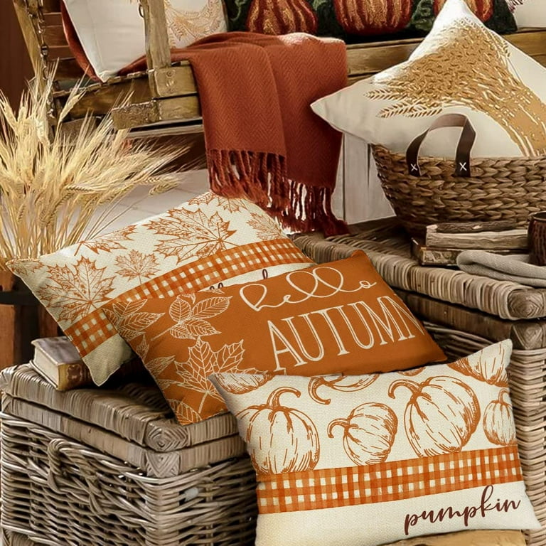 DecorX Fall Pillow Covers 18x18 Inch Set of 4 Maple Leaf Autumn