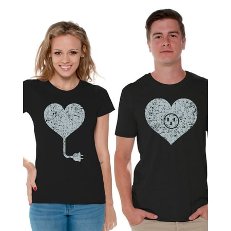 Awkward Styles Heart Matching Couple Shirts Love Shirts for Couple Cute Heart Plug Valentine Shirts Anniversary Gifts for Couples Heart Socket Couples Shirts Happy Valentines Boyfriend Girlfriend Gift