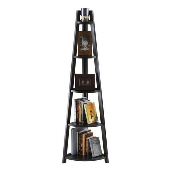 Pemberly Row 5-Tier A-Frame Corner Book Shelf in Black