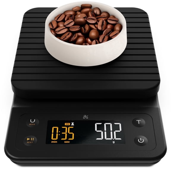 Greater Goods Coffee Scale with Timer, 0.1g Precision, 3kg Capacity, 6-Unit Digital Espresso & Pour-Over Scale, Silicone Waterproof Cover, Auto Shut-Off (Onyx Black)