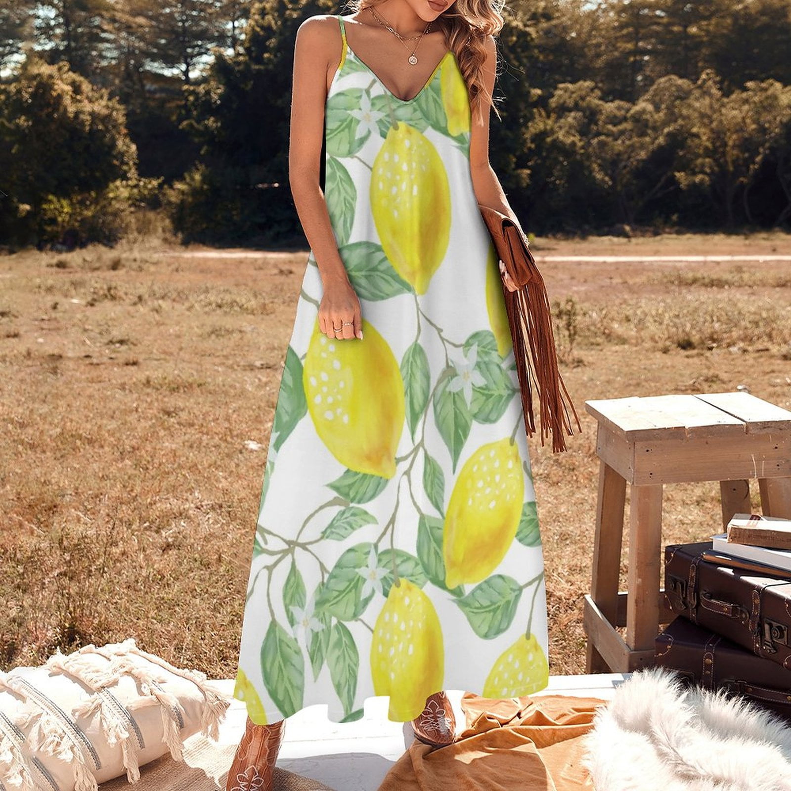 Lemon Print Sleeveless Dress birthday dress beach dress summer dresses  ladies for pregnant women - Walmart.com