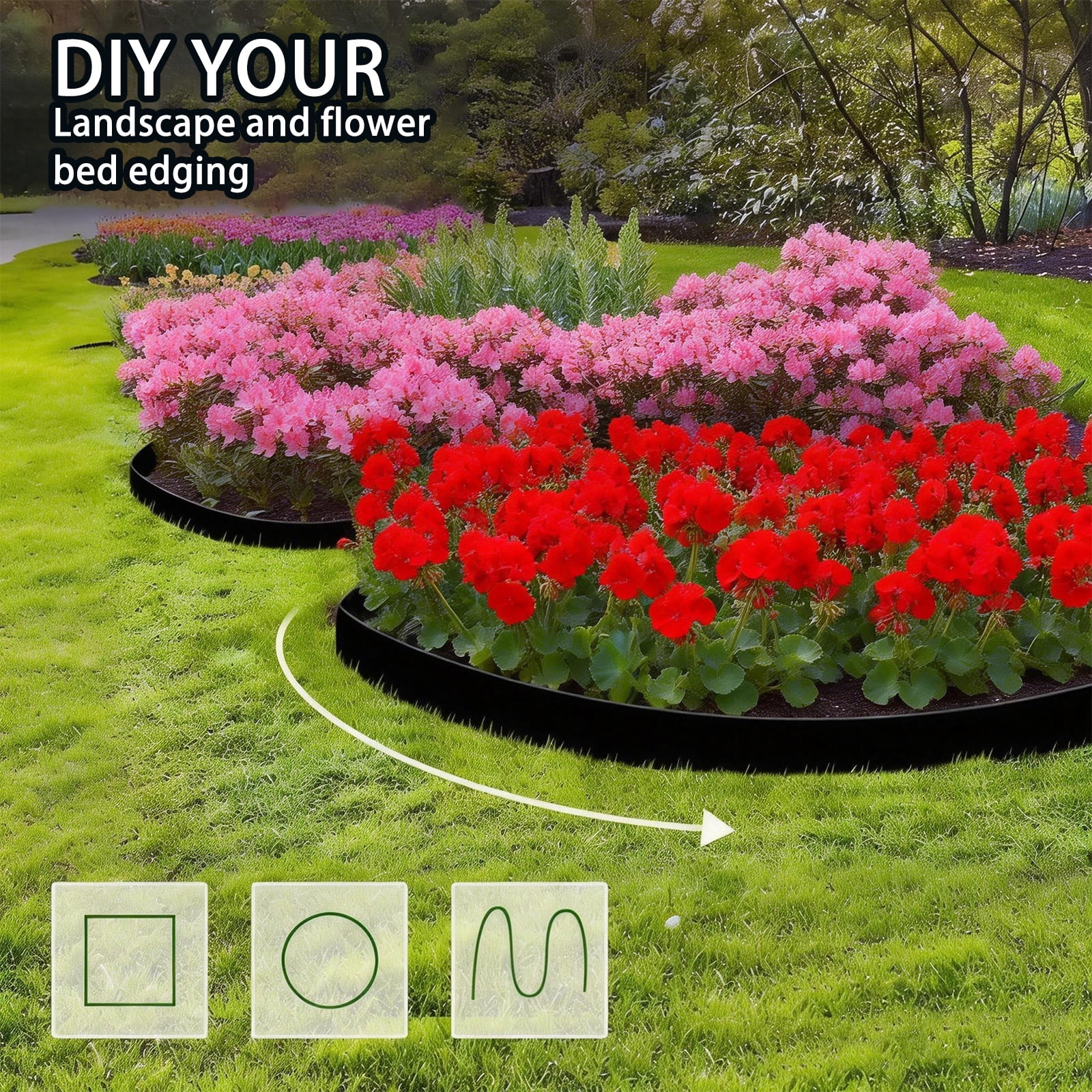 Saburrnity Garden Edging Border, 60FT 2 Inch Tall Plastic Landscape Edging with 72 Stakes, Flexible Tool-Free Lawn Border for Yard, Flower Bed & Landscaping