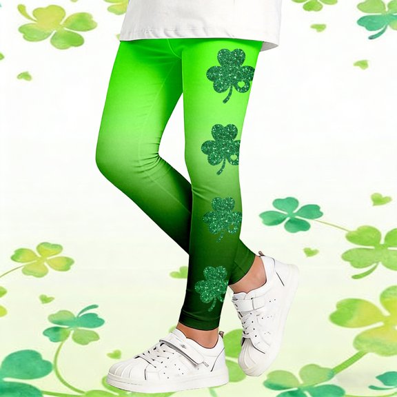 Girls St Patricks Day Printed Leggings Casual Fashion Yoga Pants For Play Party Comfortable Stretch Athletic Bottoms