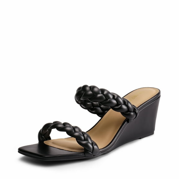 DREAM PAIRS Women Slides Wedge Sandals Braided Straps Square Open Toe Dress Casual Shoes