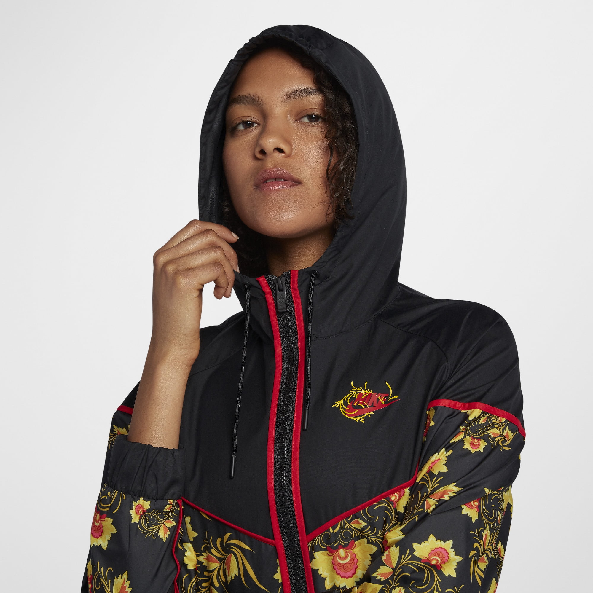 Nike Sportswear Windrunner Floral Women's Printed Jacket, Black, Size Large  