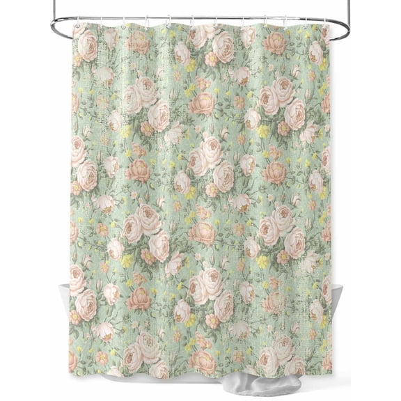 Shower Curtain Green Camellia Floral Bathroom Curtains with Hooks, Waterproof Fabric Leaves Branch Retro Flowers Bath Shower Curtains Set for Bathroom Bathtubs Decor 36x72 Inch