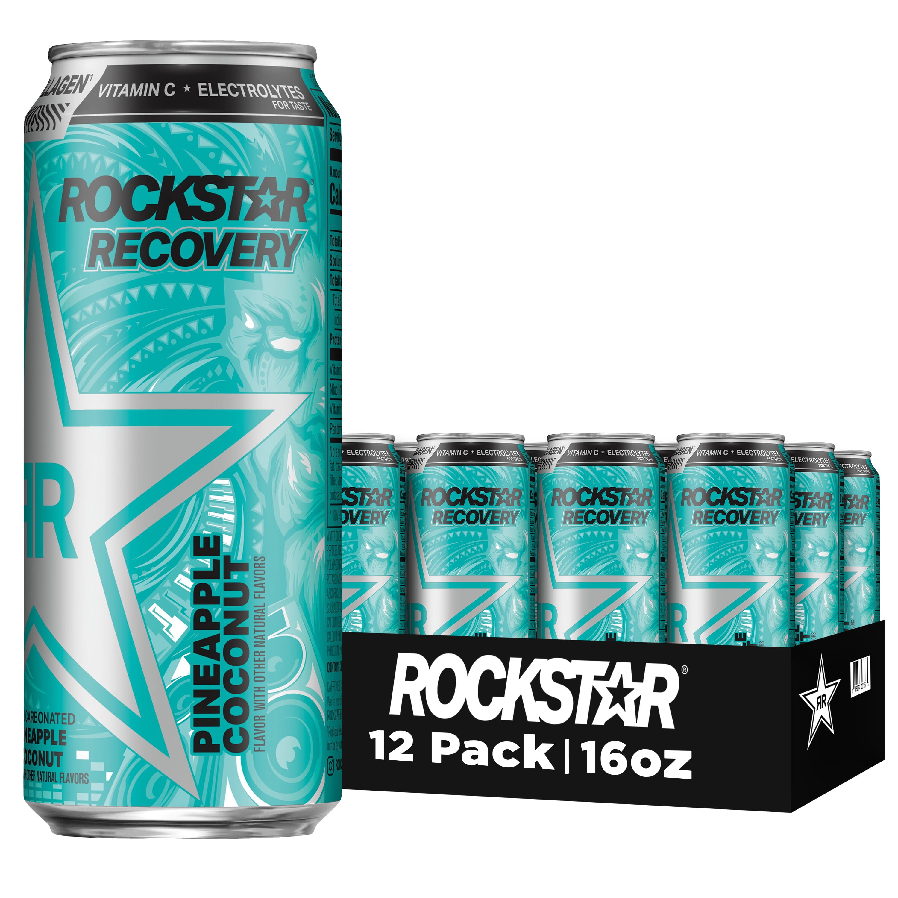 Rockstar Recovery Pineapple Coconut Energy Drink, 16 fl oz, 12 Cans