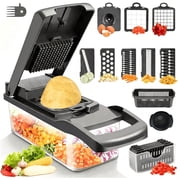 Vegetable Chopper Mandoline Slicer, 8 Blade Food Cutter with Colander Basket & Storage Case,Black