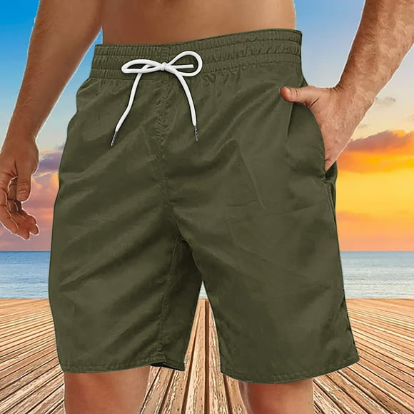 AherBiu Plus Size Gym Shorts Men Elastic Waist Drawstring Shorts Summer Casual Beach Shorts Wihth Pockets