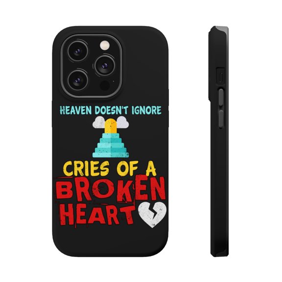 DistinctInk Tough Case for Apple iPhone 15 PRO (6.1" Screen), Compatible with MagSafe Charging - Heaven Doesn't Ignore Cries Of Broken Heart