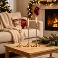 thumbnail image 5 of 3PCS Vintage Brass Gold Taper Candlestick Holders for Table Decor, Tall Sturdy Metal Build, Fits Pillar Candles, Great for Wedding Fireplace & Dining Centerpieces, Ideal Housewarming Gift, 5 of 7