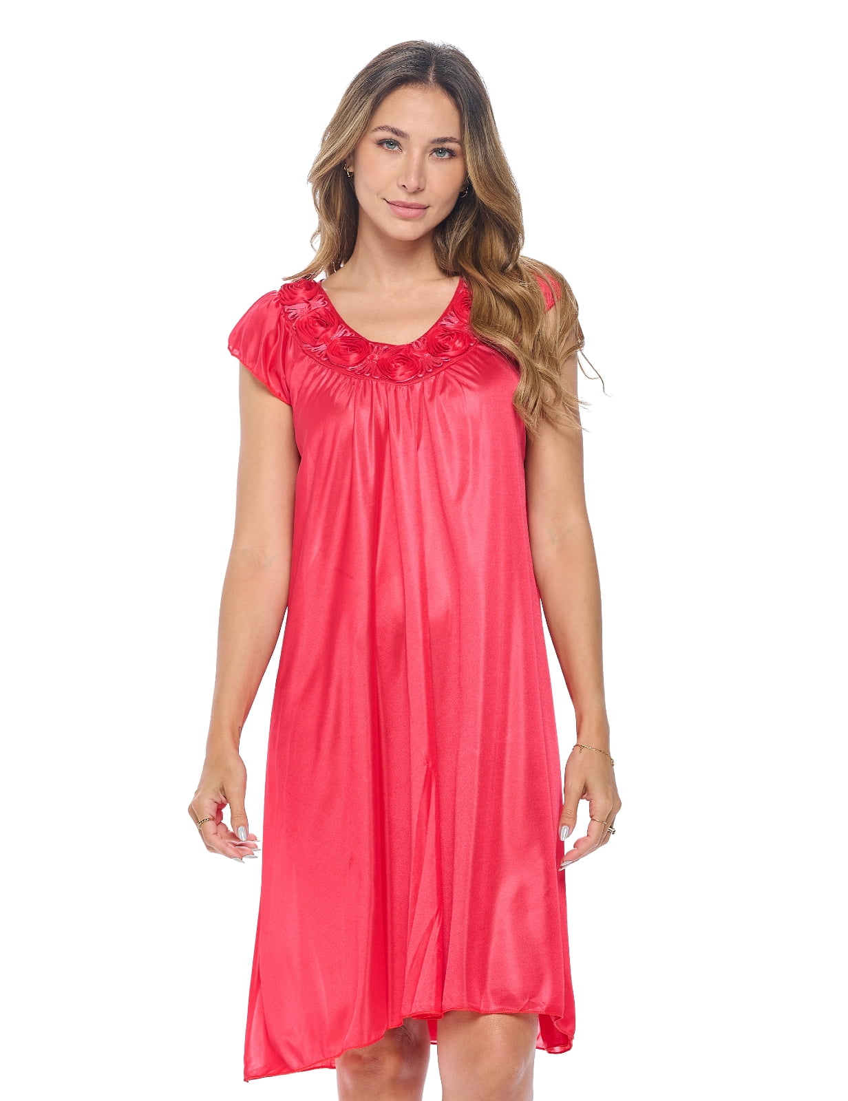 Casual Nights Women's Cap Sleeve Rose Satin Nightgown